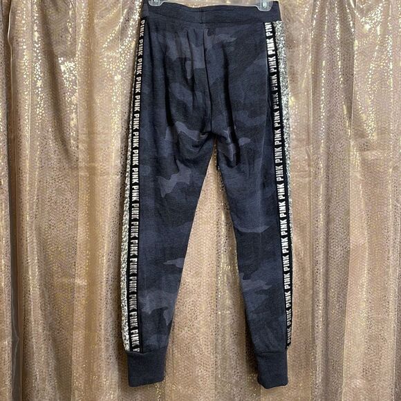 PINK Victorias Secret gray army print silver sequin bling joggers, XS EUC - Picture 4 of 5